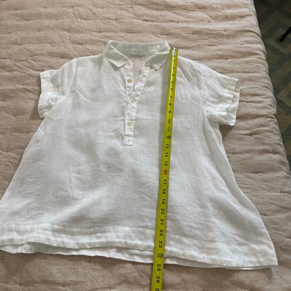 CP Shades Peek Top Blouse 100% Linen White Relaxed Button Collar Summer S - Picture 9 of 10